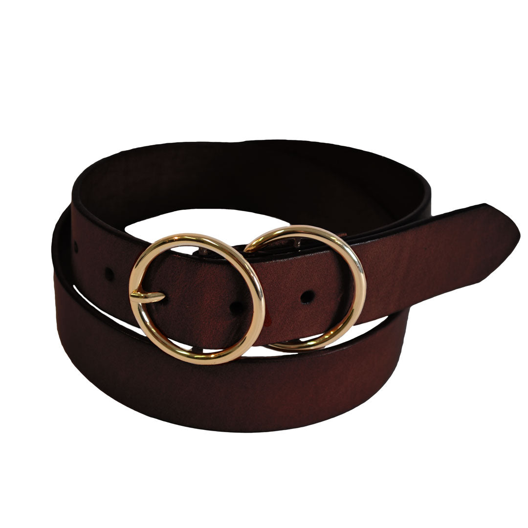 TOWNSVILLE - Womens Dark Brown Double Ring Leather Belt  - Belt N Bags
