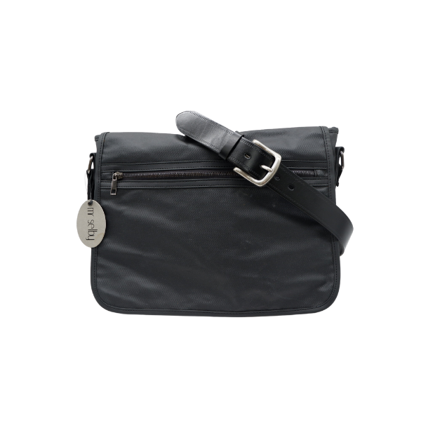 Gray leather sales messenger bag