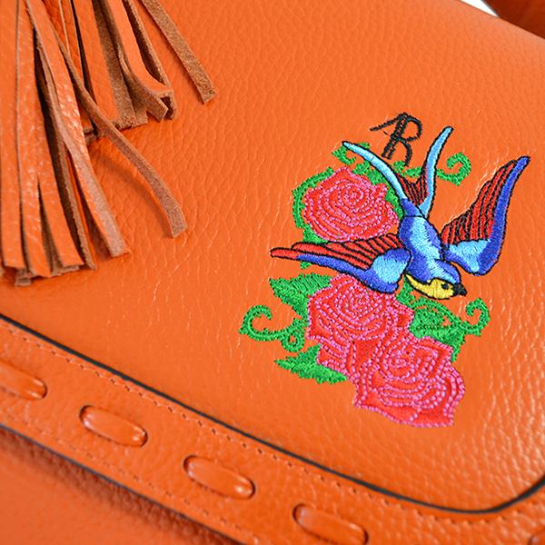 Yamba - Ladies Embroidered Orange Leather Structured Crossbody Bag - CLEARANCE  - Belt N Bags