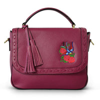 YAMBA- Addison Road Embroidered Magenta Pebbled Leather Structured Bag - CLEARANCE  - Belt N Bags