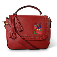YAMBA- Addison Road Embroidered Red Pebbled Leather Structured Bag- CLEARANCE  - Belt N Bags