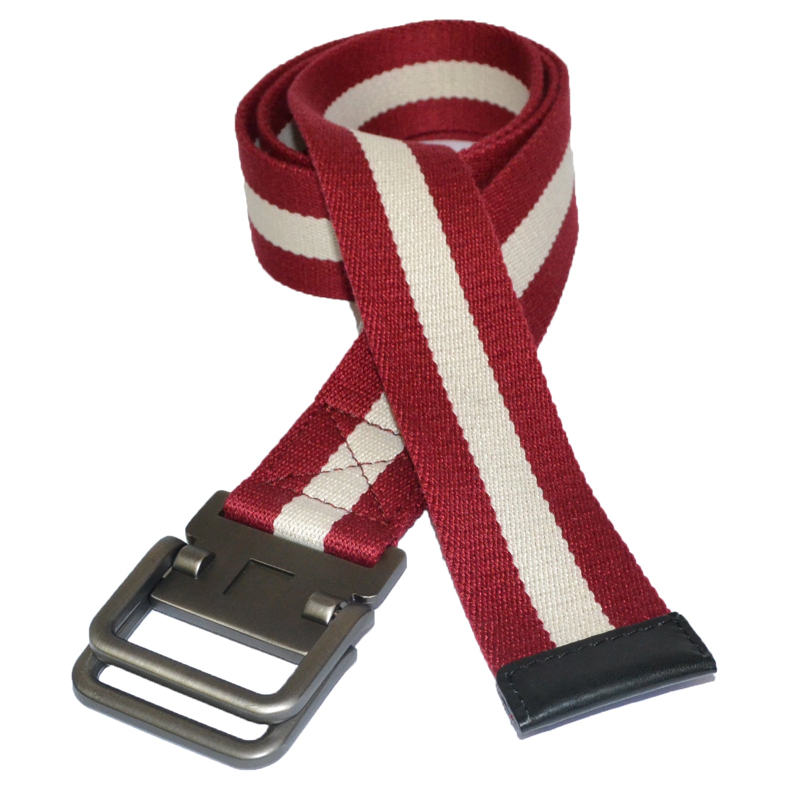 ZEUS - Mens Red and White Cotton Canvas Webbing Belt with Slide Through Buckle  - Belt N Bags