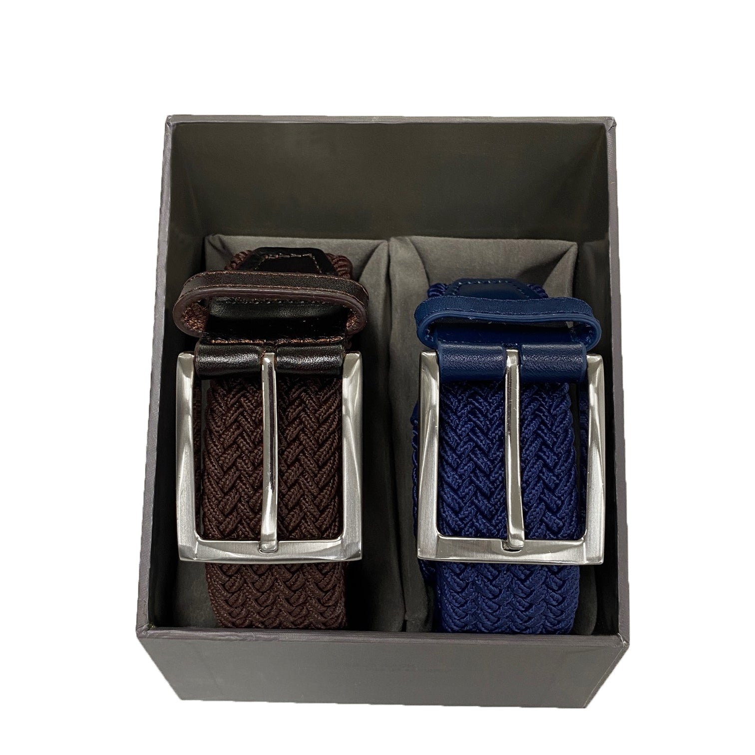 ALEC - Mens Navy and Brown Woven Elastic Stretch Belt Gift Pack freeshipping - BeltNBags