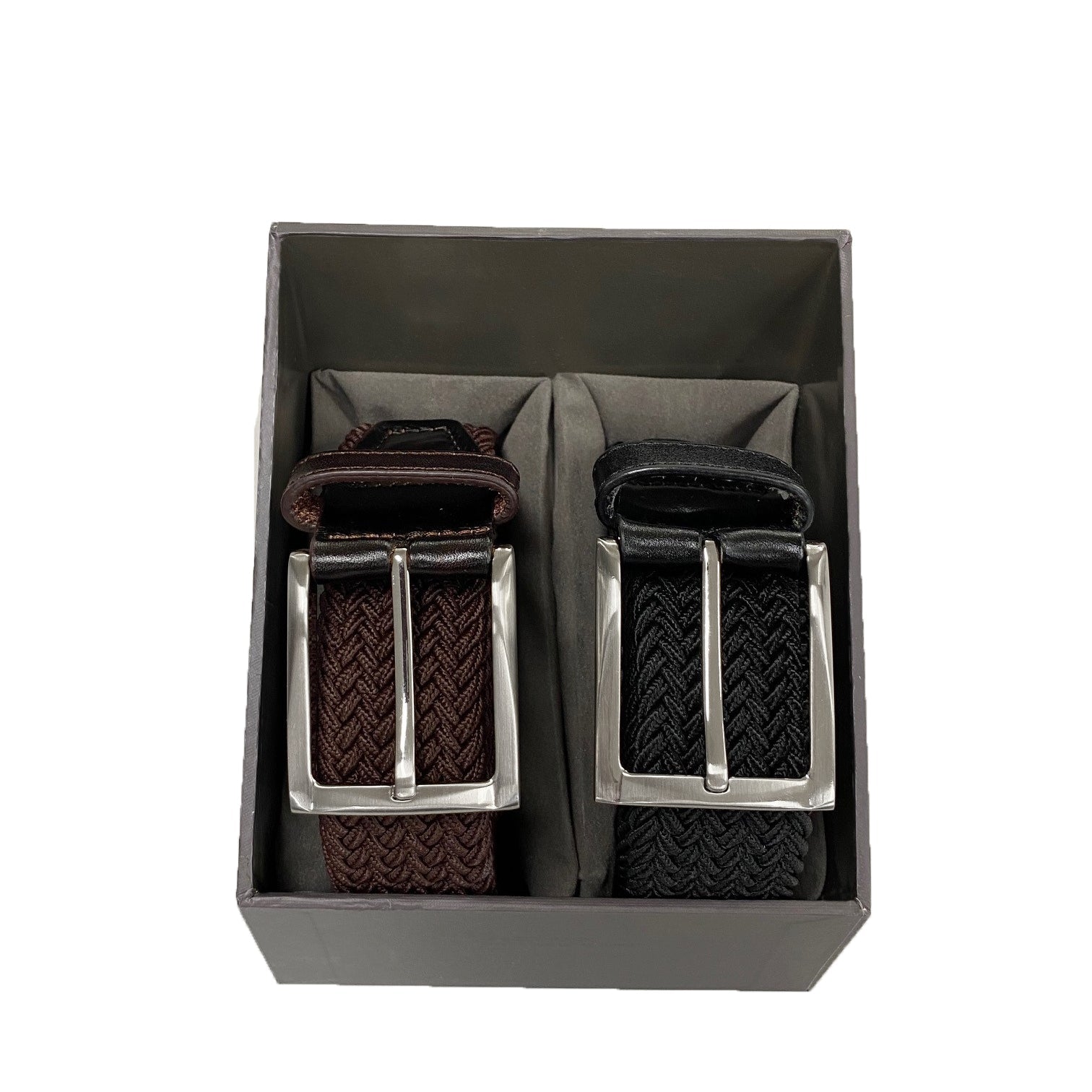 ALEC - Mens Brown and Black Woven Elastic Stretch Belt Gift Pack freeshipping - BeltNBags