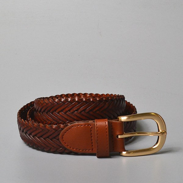 ERSKINVILLE - Ladies Tan Plaited Leather Belt with Gold Buckle  - Belt N Bags