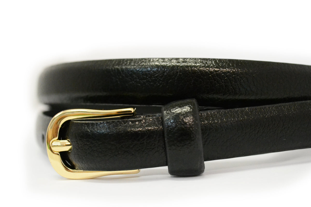 PIPER - Womens Black Genuine Leather Skinny Belt  - Belt N Bags