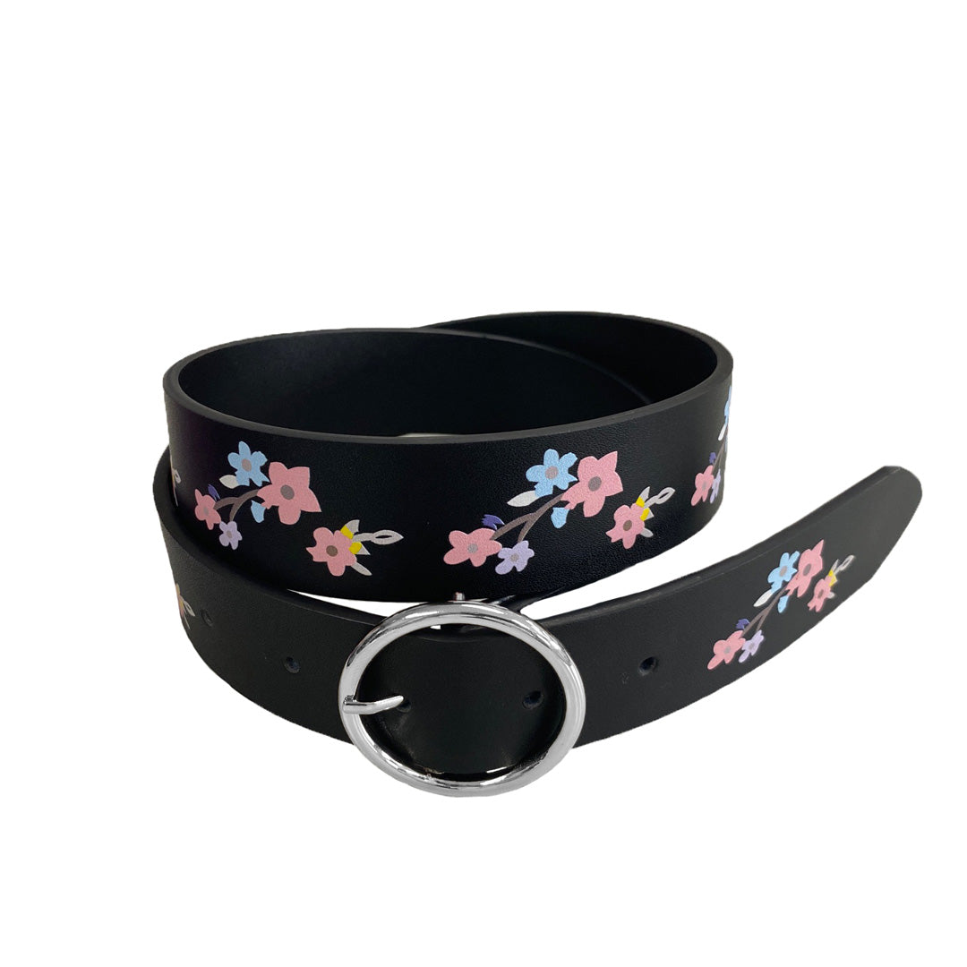 HARPER- Girls Black Genuine Leather Flower Belt with Silver Buckle freeshipping - BeltNBags