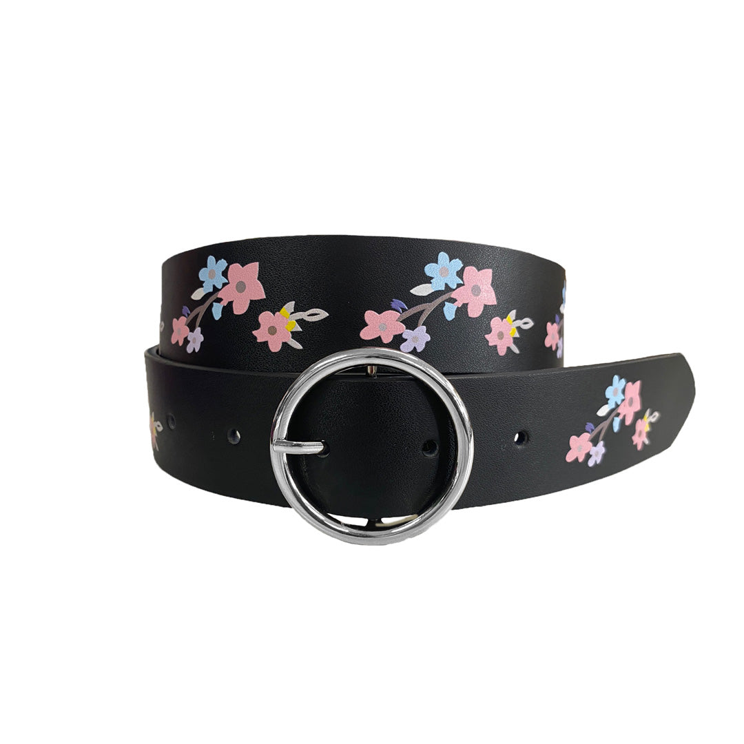 HARPER- Girls Black Genuine Leather Flower Belt with Silver Buckle freeshipping - BeltNBags