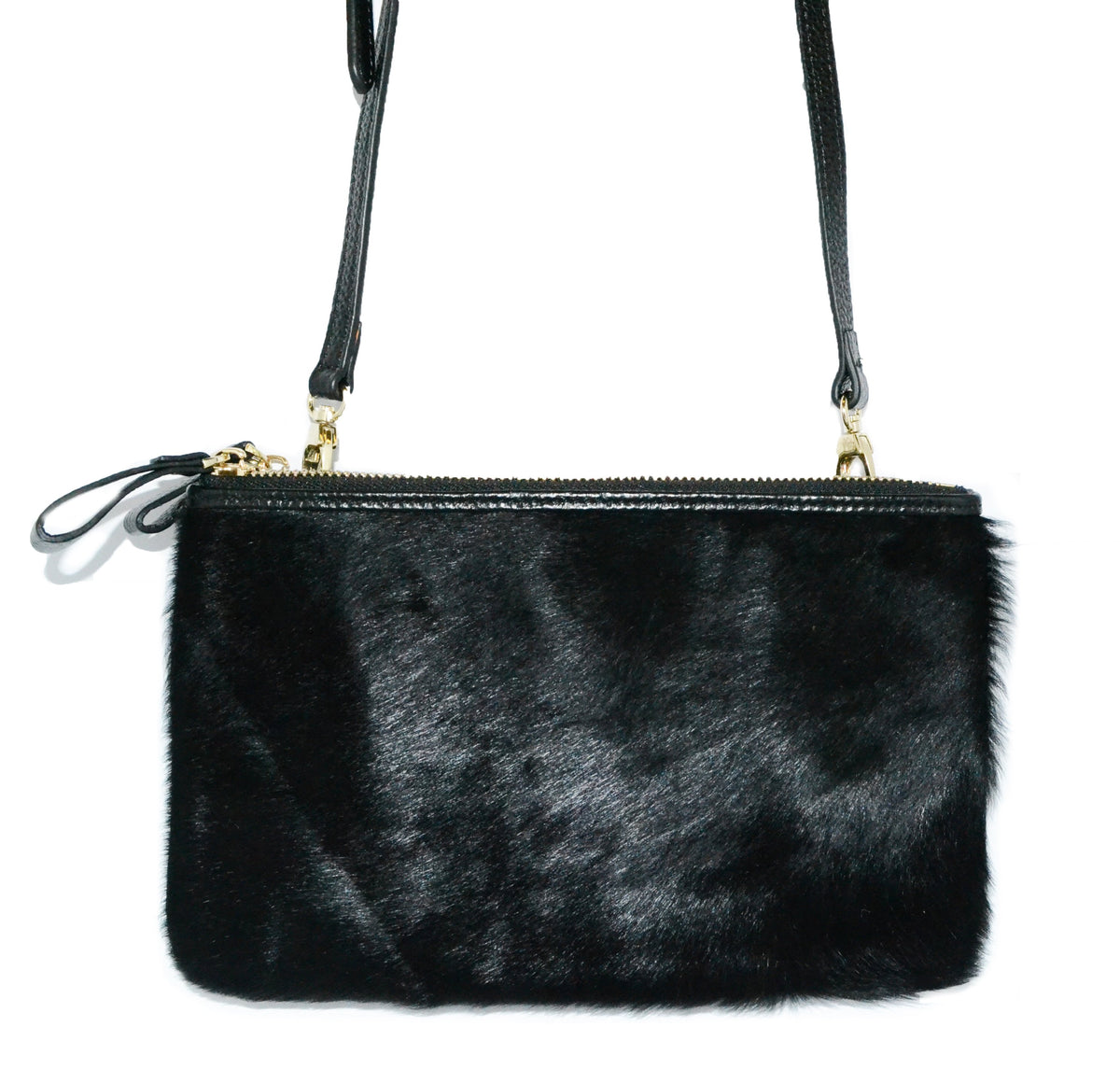 ST KILDA - Addison Road Black Genuine Leather Crossbody with black calf hair  - Belt N Bags