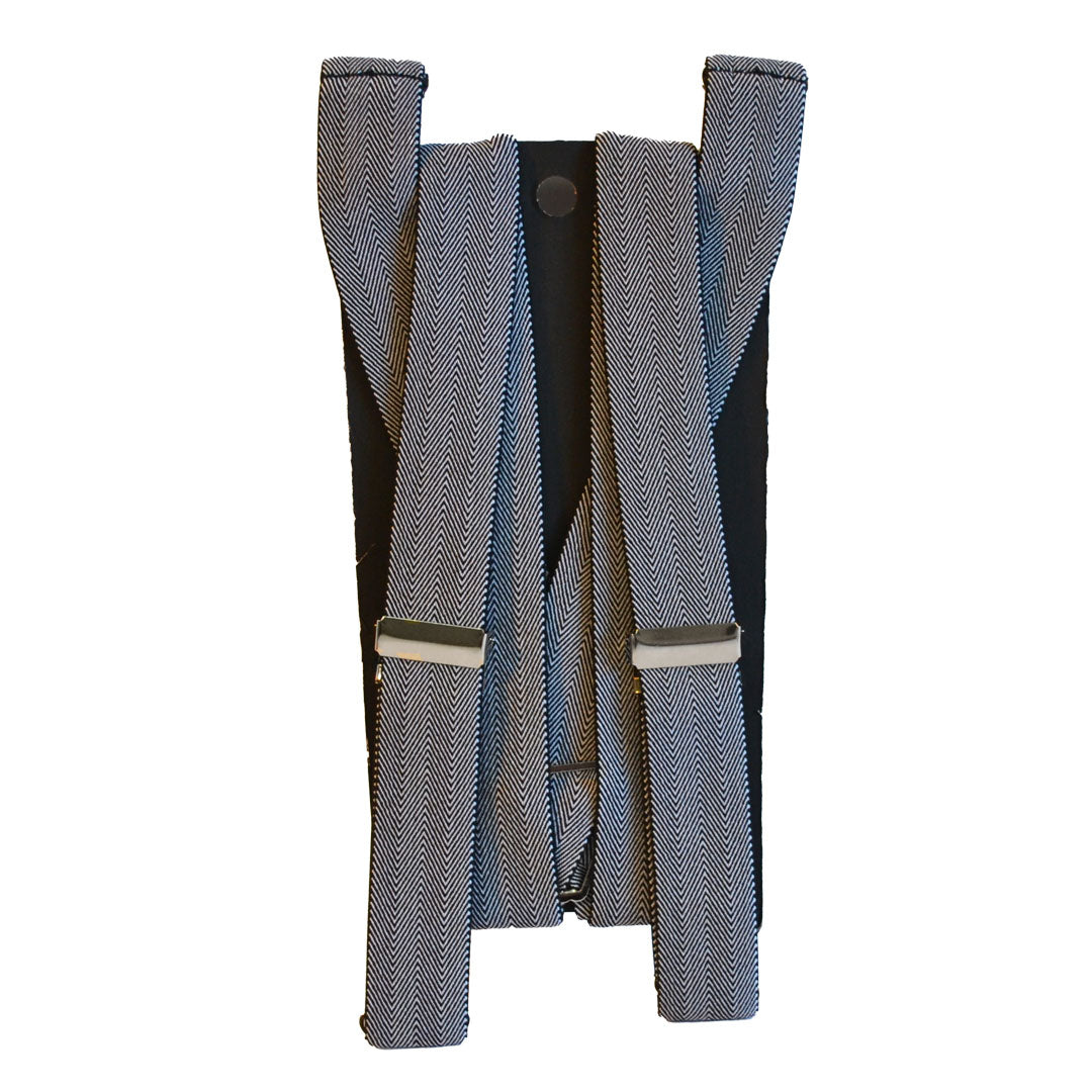 BARNEY - Mens Black and White Striped Braces  - Belt N Bags