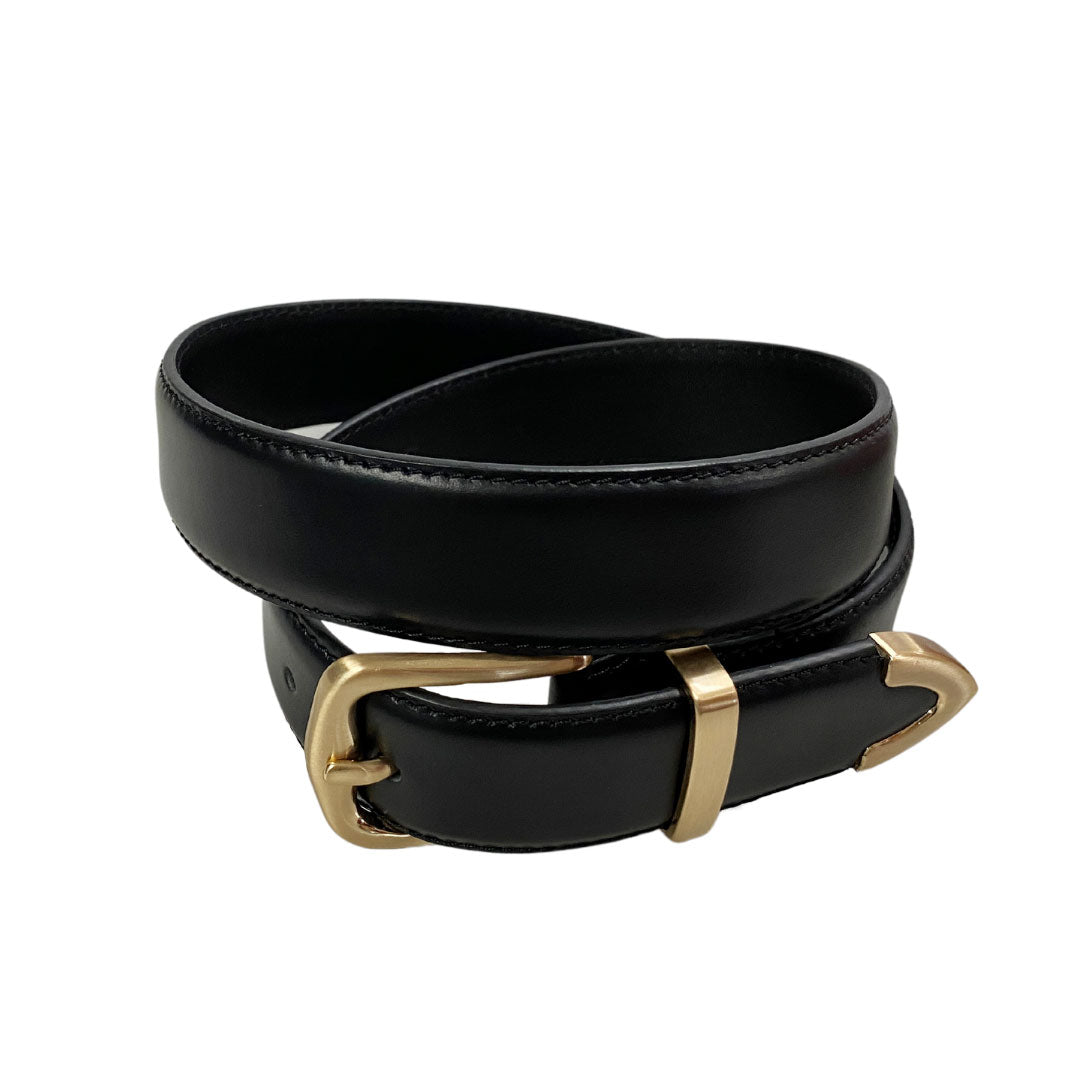 SURRY HILLS - Womens Black Genuine Leather Belt with Golden Buckle freeshipping - BeltNBags