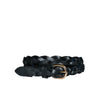 WAVERLY - Womens Black Skinny Leather Plaited Belt with Gold Buckle  - Belt N Bags