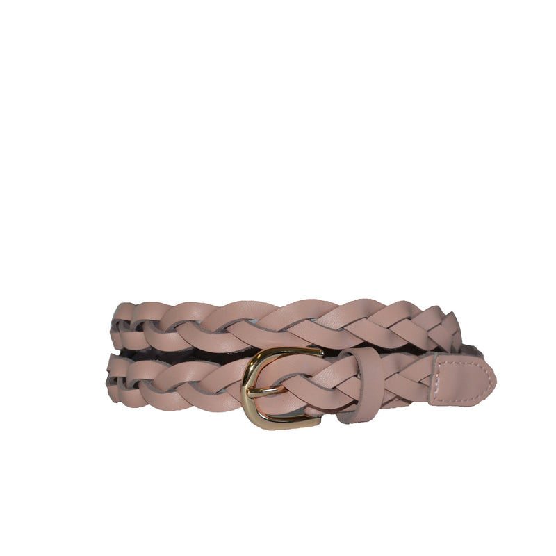WAVERLY - Womens Blush Pink Skinny Leather Plaited Belt with Gold Buckle  - Belt N Bags