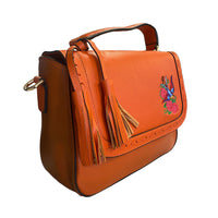 Yamba - Ladies Embroidered Orange Leather Structured Crossbody Bag - CLEARANCE  - Belt N Bags