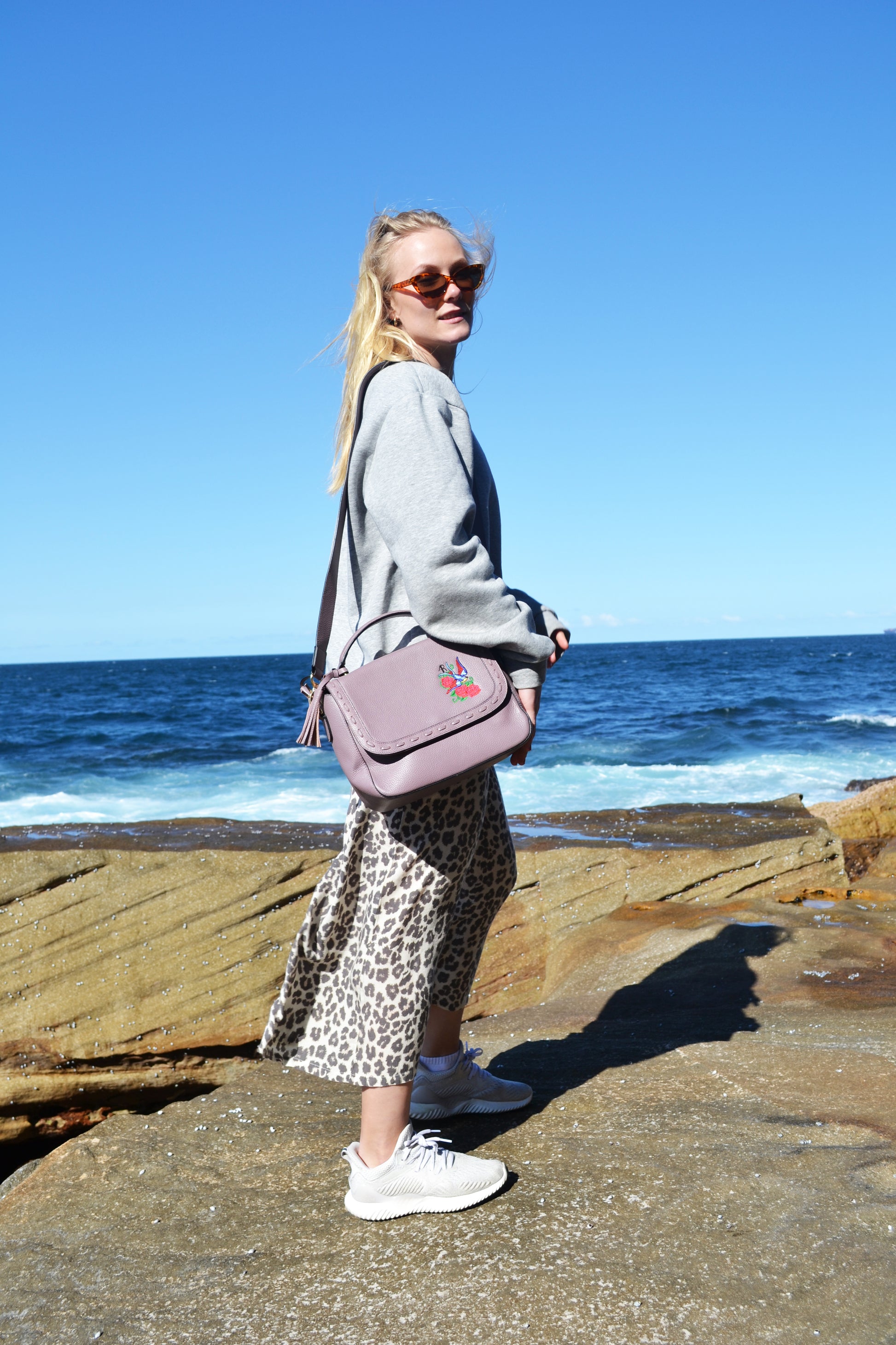 YAMBA- Addison Road Embroidered Lilac Pebbled Leather Structured Bag - CLEARANCE  - Belt N Bags